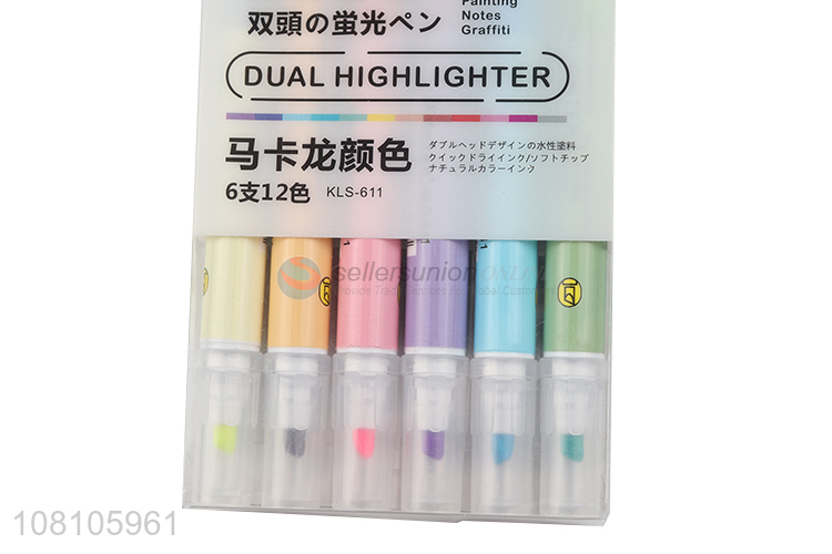 Good selling double-headed 6colors non-toxic highlighter pens