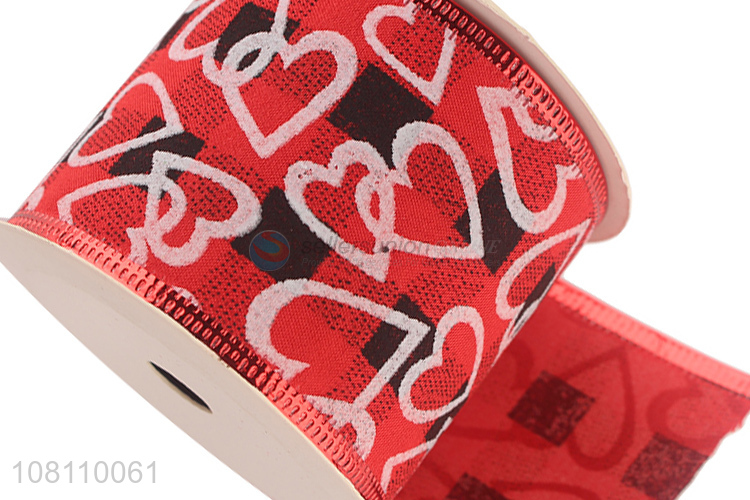 New design heart printed Christmas ribbons wired edge ribbons