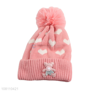 Factory supply pink cute girls kids knit beanies for sale