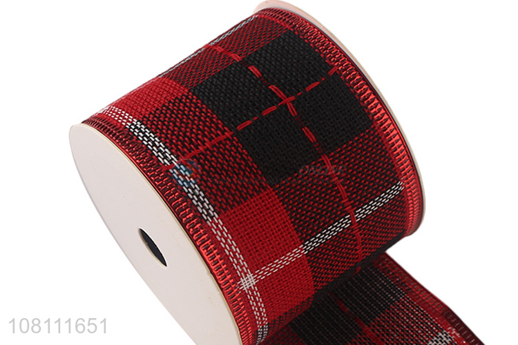 Latest Wired Edge Plaid Polyester Ribbons Fashion Christmas Ribbons