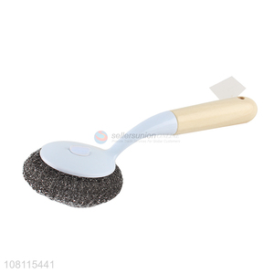 Best selling wooden handle stainless steel pot brush for kitchen