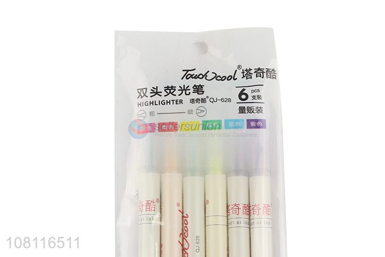 good price 6 pieces double-headed highlighter marker