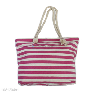 Hot selling stripe printed imitated linen beach tote bag jute handbag