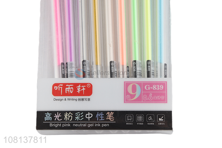 Good selling durable 9colors gel ink pens for students