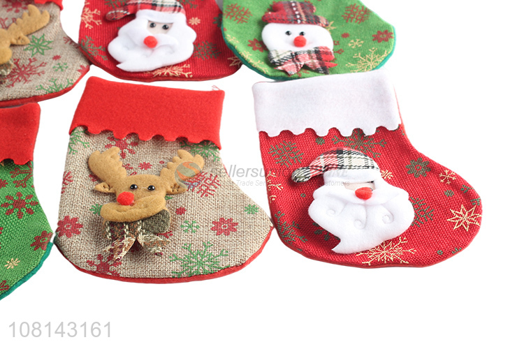 Hot sale cartoon linen Christmas stocking party decorations