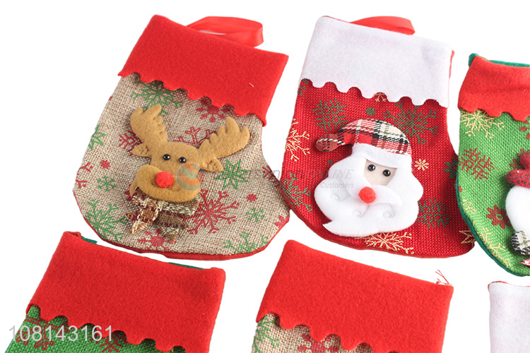 Hot sale cartoon linen Christmas stocking party decorations