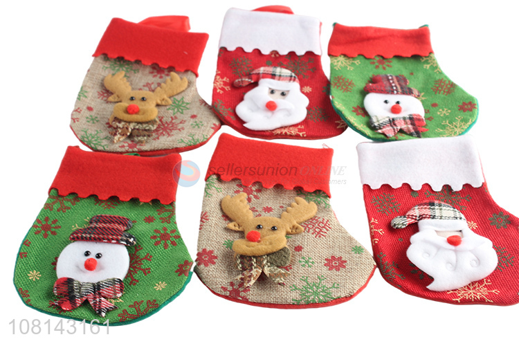 Hot sale cartoon linen Christmas stocking party decorations