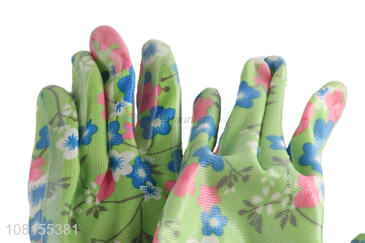 Hot selling floral print polyester nitrile garden work gloves