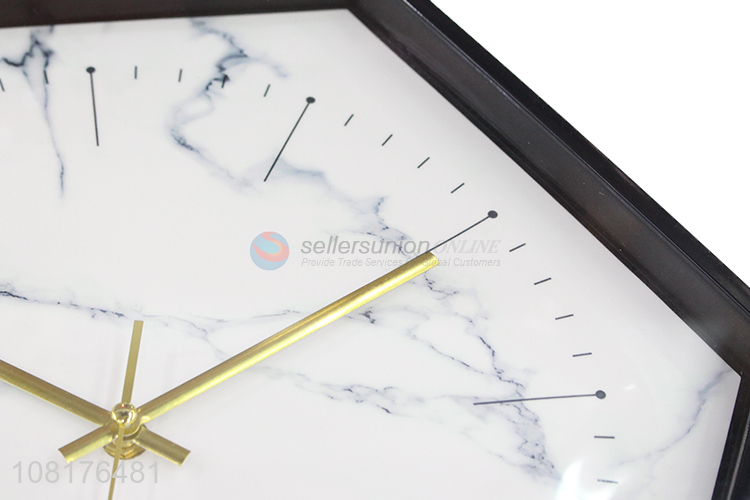 Hot selling stylish hexagonal marbling wall clock for home decoration