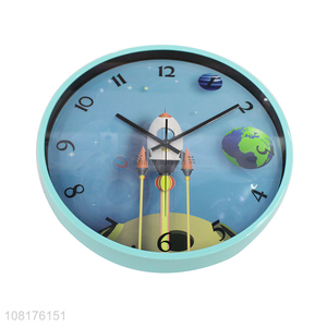 Wholesale creative round rocket wall clock for bedroom decoration