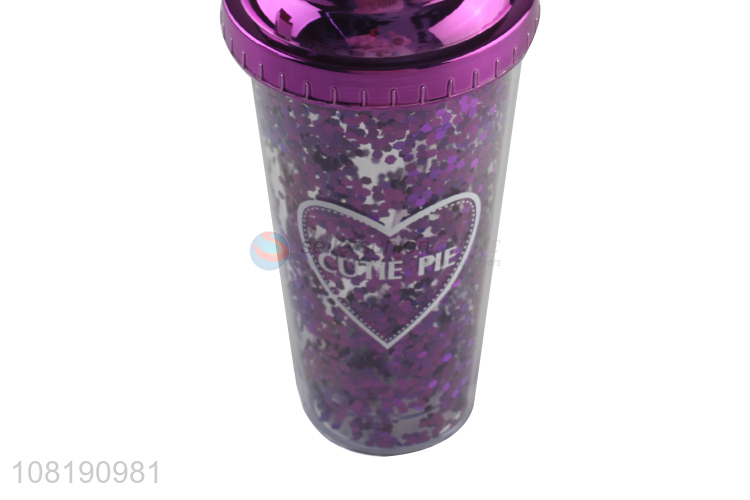 Hot product double walled water mug plastic drinking cup with straw and lid