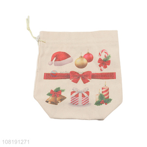 Top selling christmas style printed drawstring bag candy bag