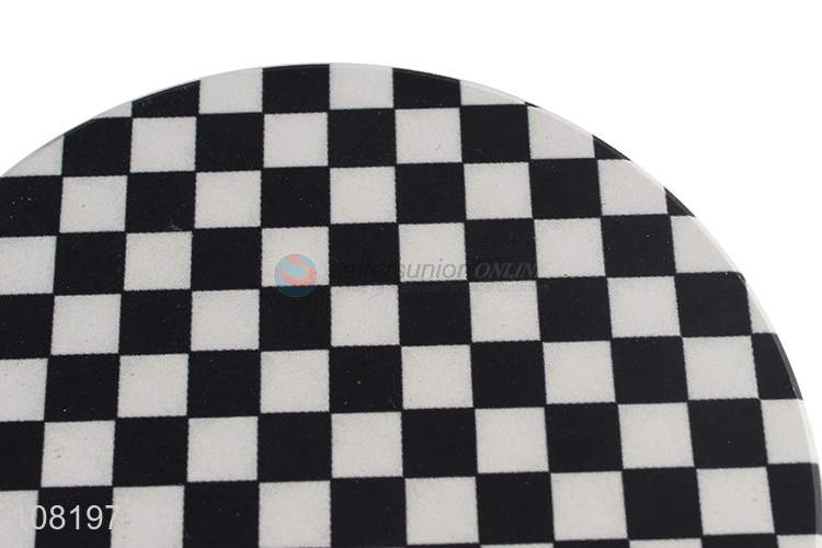 Hot selling modern cork base check pattern ceramic coasters for drinks