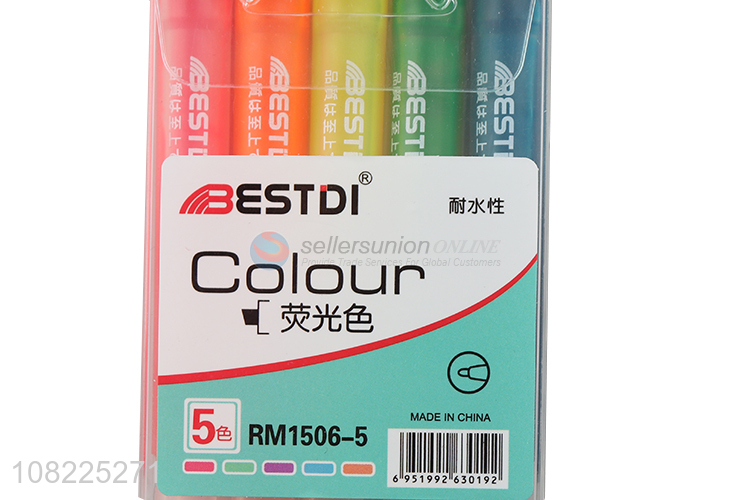 Best Selling 5 Pieces Fluorescent Marker Highlighter Set