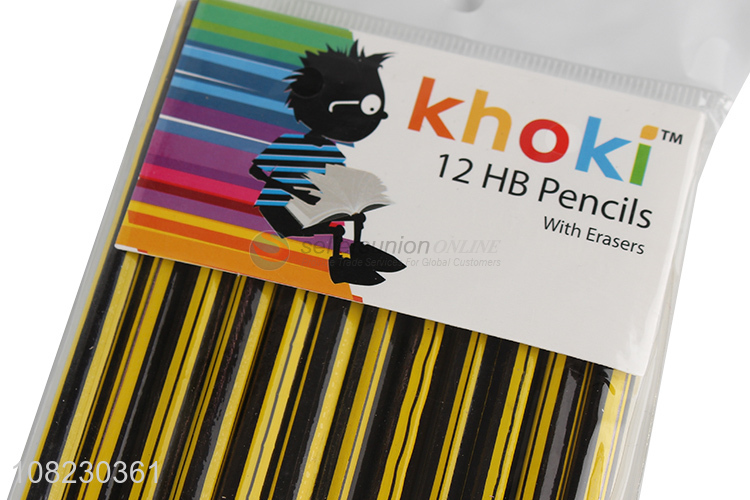 High Quality 12 Pieces HB Pencils With Erasers Set