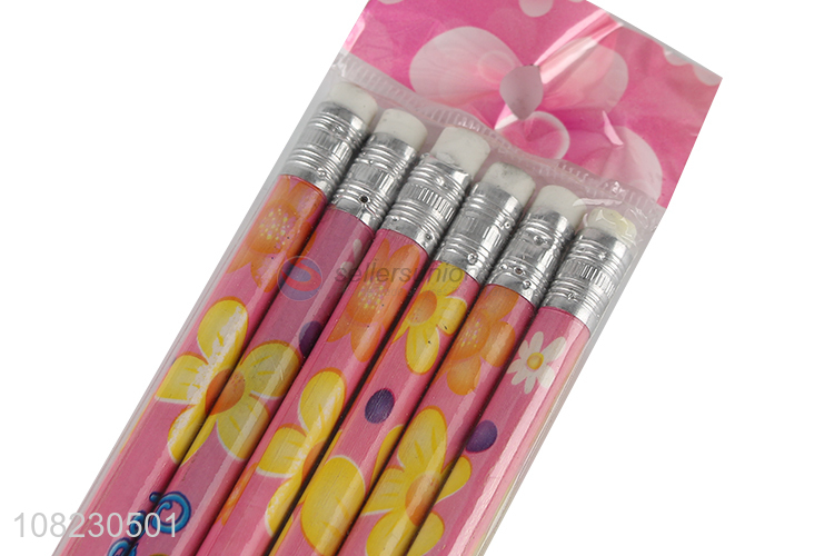 Hot Sale 6 Pieces Writing Pencil Students Pencil With Eraser