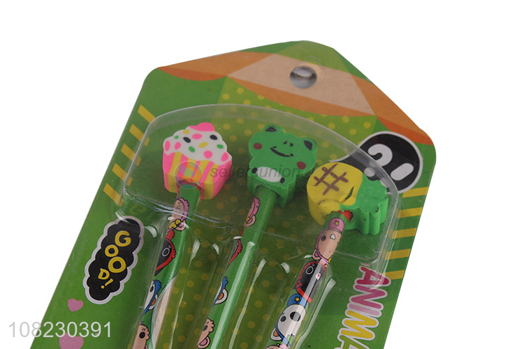 Best Selling 3 Pieces HB Pencils With Cartoon Eraser