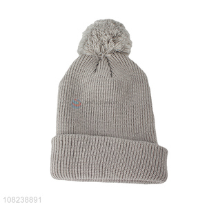 Hot selling unisex winter warm cuffed knitted beanie with pom pom