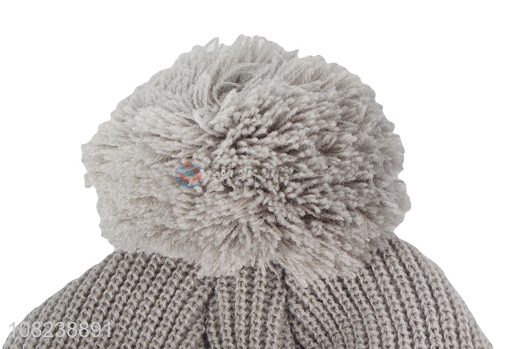 Hot selling unisex winter warm cuffed knitted beanie with pom pom