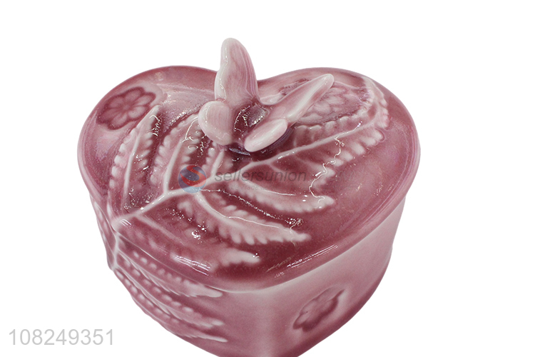 Yiwu factory heart shape ceramic ring box jewelry storage box