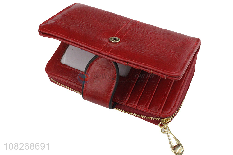 Best selling oil wax leather women wallet purse with zipper pocket