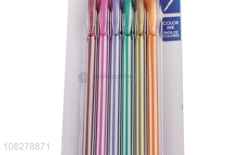 Good quality 6 colors gel ink pens metallic gel pens for drawing