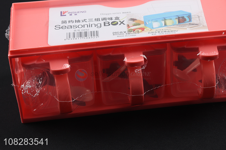 Yiwu supplier drawer-type 3 pieces condiment box set for kitchen