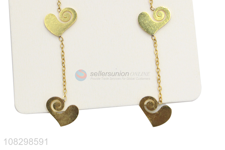 New product stainless steel chain heart pendant stud earrings