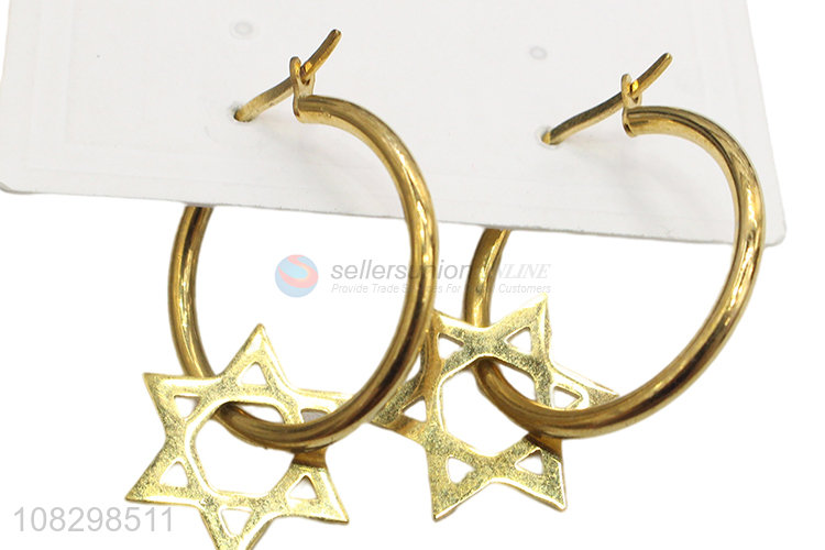 Hot sale vintage stainless steel hexagram charm hoop earrings