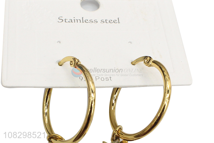 Wholesale stainless steel cat pendant hoop earrings for teens