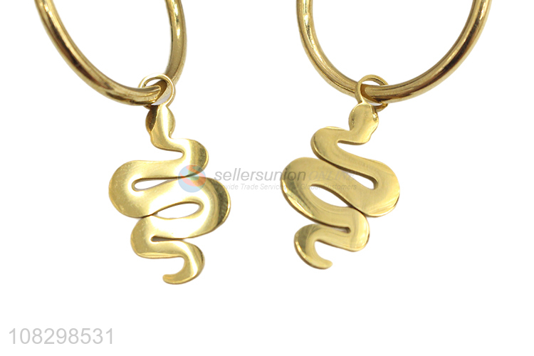 New arrival trendy stainless steel snake pendant hoop earrings