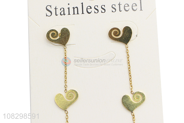 New product stainless steel chain heart pendant stud earrings