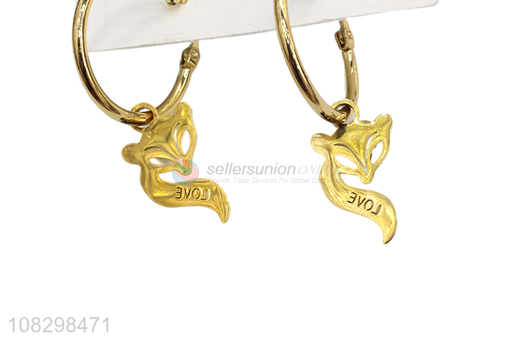 Wholesale stainless steel fox pendant hoop earrings for girls