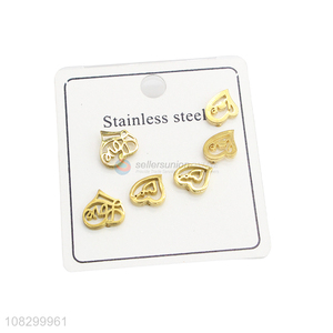 Popular Heart Shape Ear Stud 3 Pairs Earrings Set