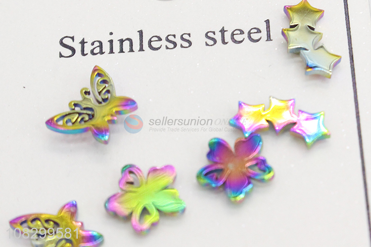 Cute Butterfly Flower Stars Stainless Steel Ear Stud Set