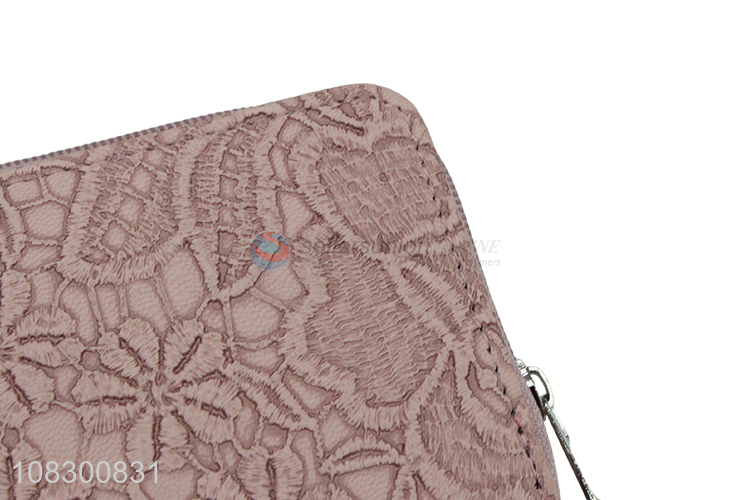 Wholesale lace flower pu leather zipper wallet phone purse