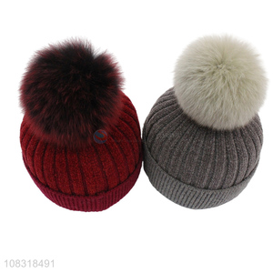 China supplier chenille hat thickened knitted hat with pom