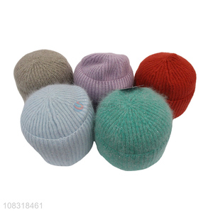 Top quality women winter hat solid color knitted beanies