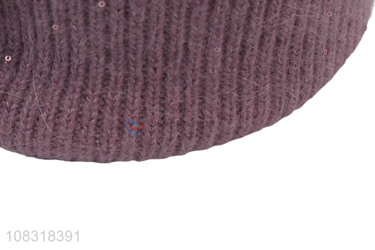 China market solid color women winter thickened knitted beanie hat