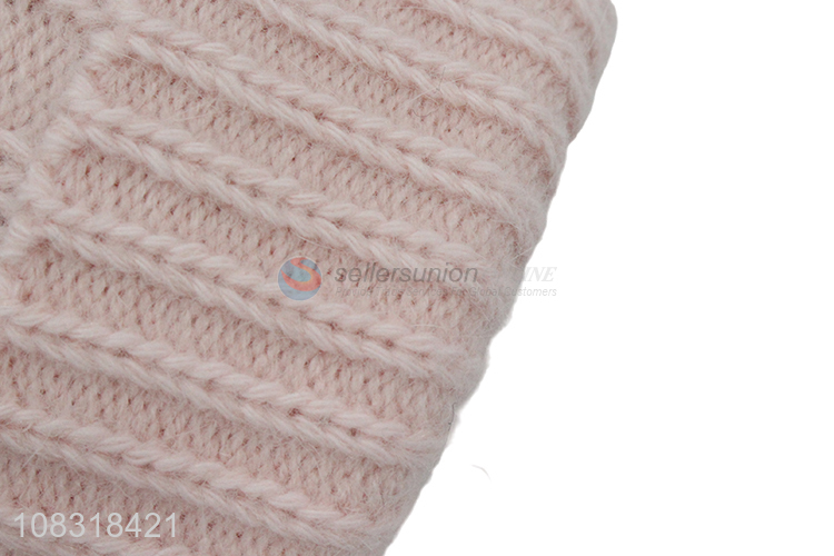 Factory price girls fashion rabbit fur hat striped knitted hat