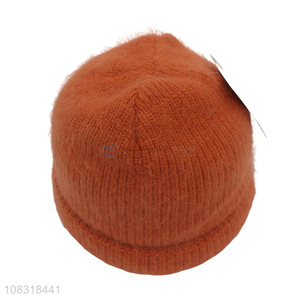 Factory wholesale orange rabbit fur hat winter warm knitted hat