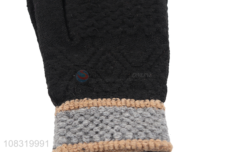 Wholesale men winter warm gloves full finger knit mittens