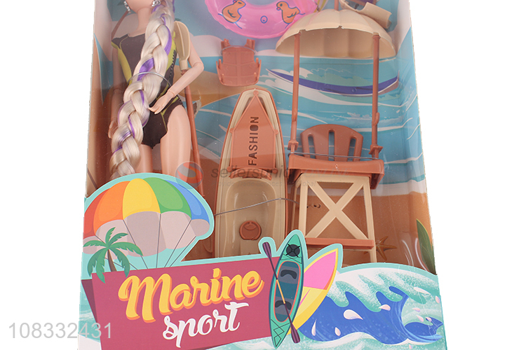 Wholesale 11 inch fashion doll with swim ring rowboat observatory