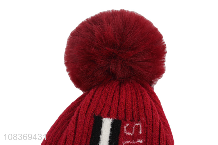 New design thickened warm knitted hat with fuzz ball