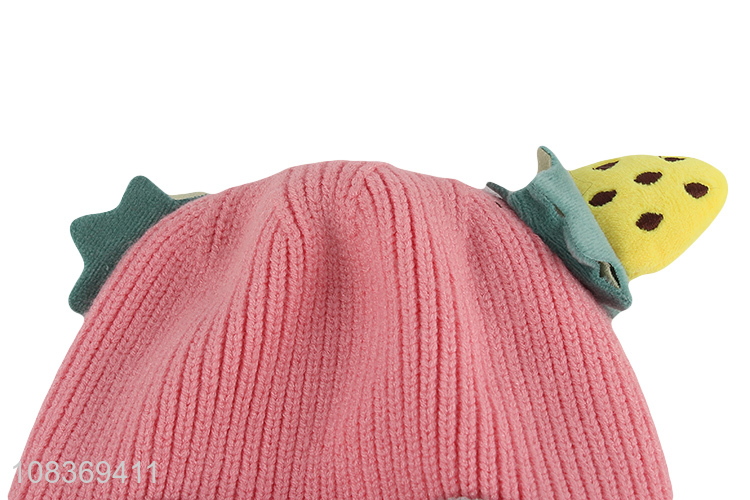 Factory wholesale pink cartoon warm knitted hats for children