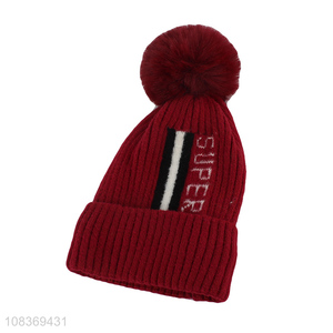 New design thickened warm knitted hat with fuzz ball