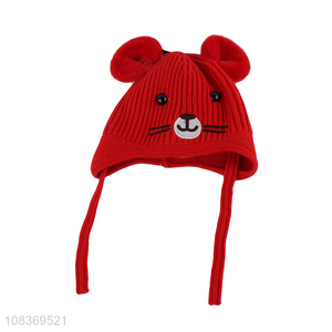 Cute design animal shape kids knitted earmuffs hats for sale