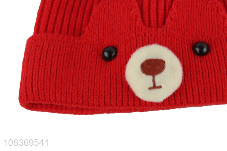 Good price cute warm children knitted hat with fuzz ball