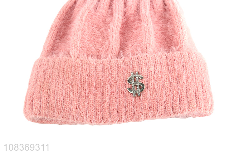 Most popular soft pink winter knitted hats with top quality