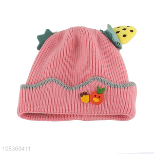 Factory wholesale pink cartoon warm knitted hats for children